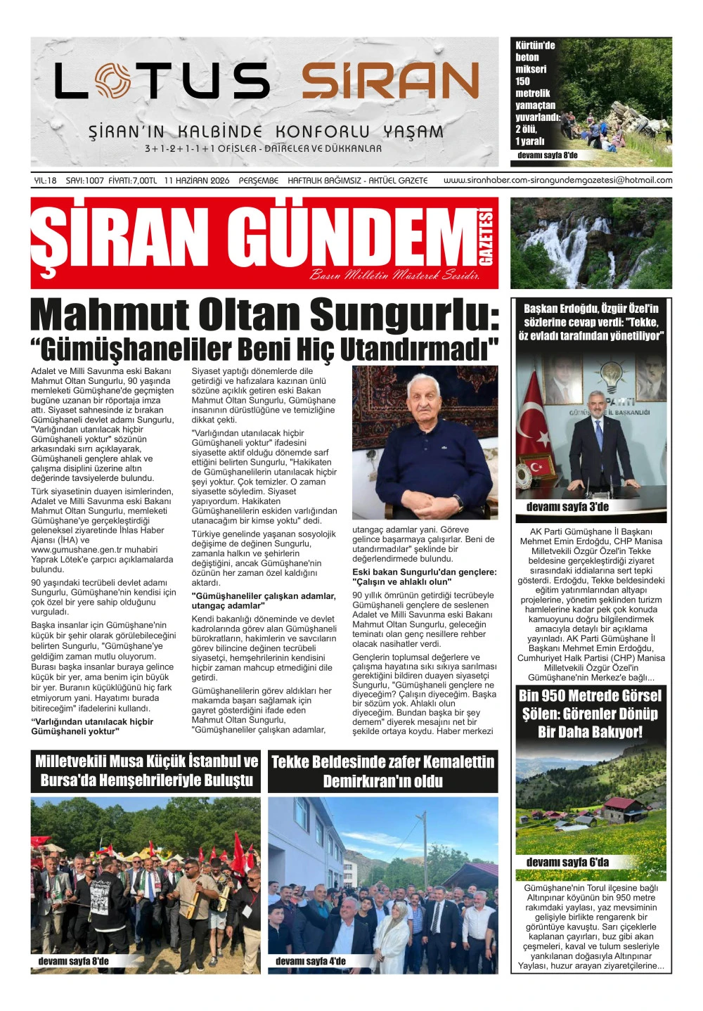ŞİRAN G&Uuml;NDEM GAZETESİ