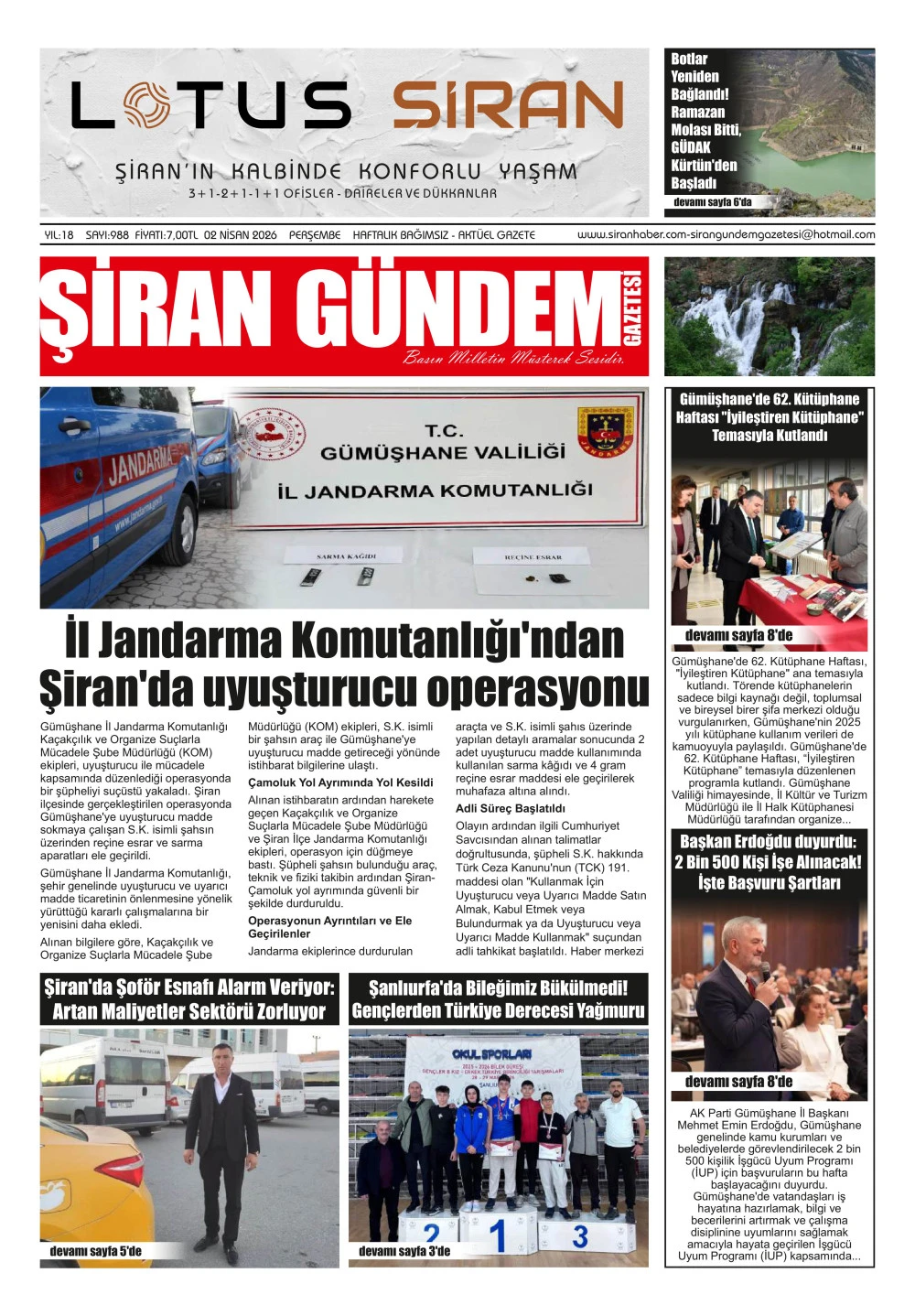 ŞİRAN G&Uuml;NDEM GAZETESİ