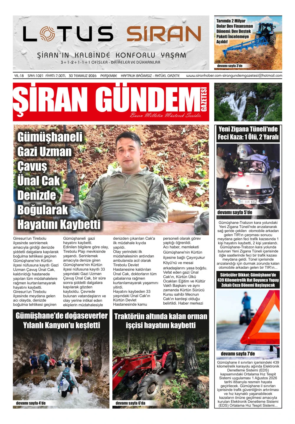 ŞİRAN G&Uuml;NDEM GAZETESİ
