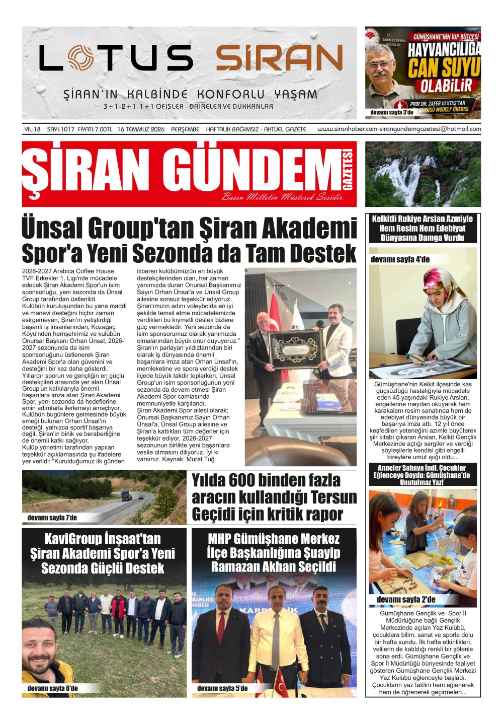 ŞİRAN G&Uuml;NDEM GAZETESİ