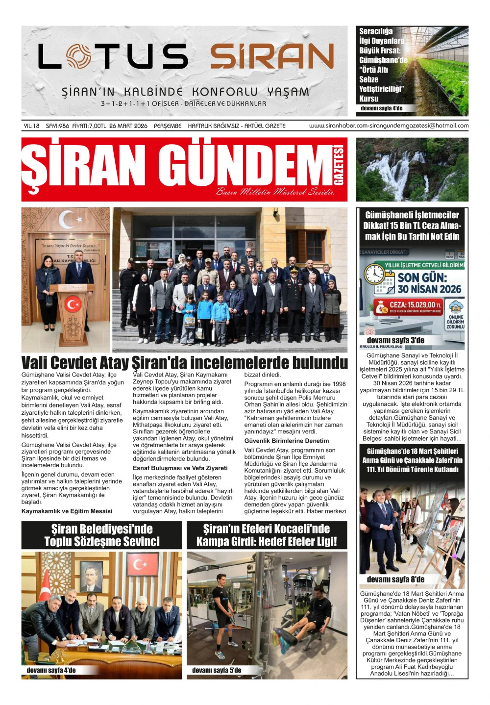 ŞİRAN G&Uuml;NDEM GAZETESİ